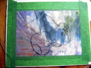 I use soft vine charcoal to go over the lines again because they weren't quite strong enough for me to see.