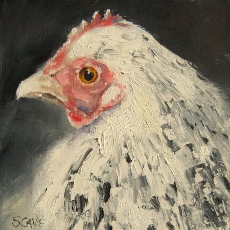 oil painting white and black chicken
