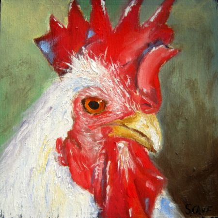 oil painting of white rooster