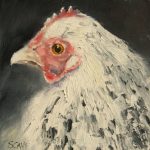 oil painting white and black chicken