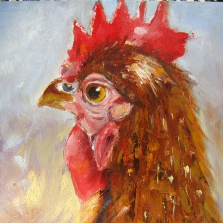 oil painting brown chicken