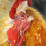 oil painting of golden brown rooster
