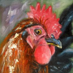 oil painting of brown rooster