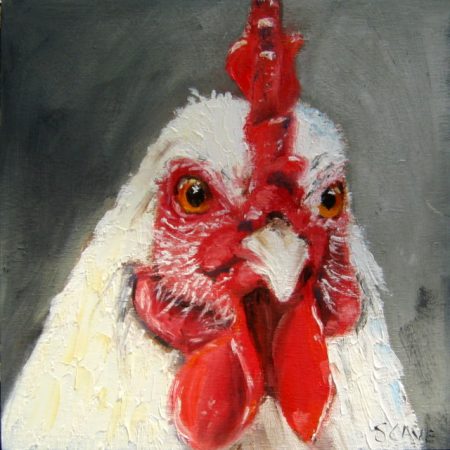 oil painting white rooster