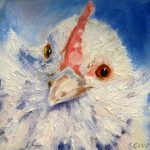 oil painting of fluffy white chicken