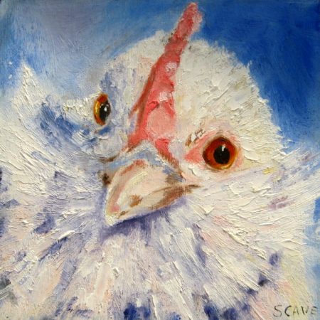 oil painting of fluffy white chicken