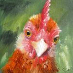 oil painting of brown chicken