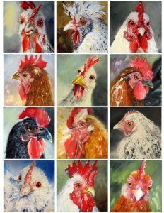 oil paintings of chickens